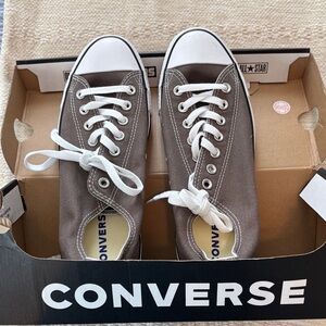 Converse Low Top Canvas Sneakers in Brown with White Accents